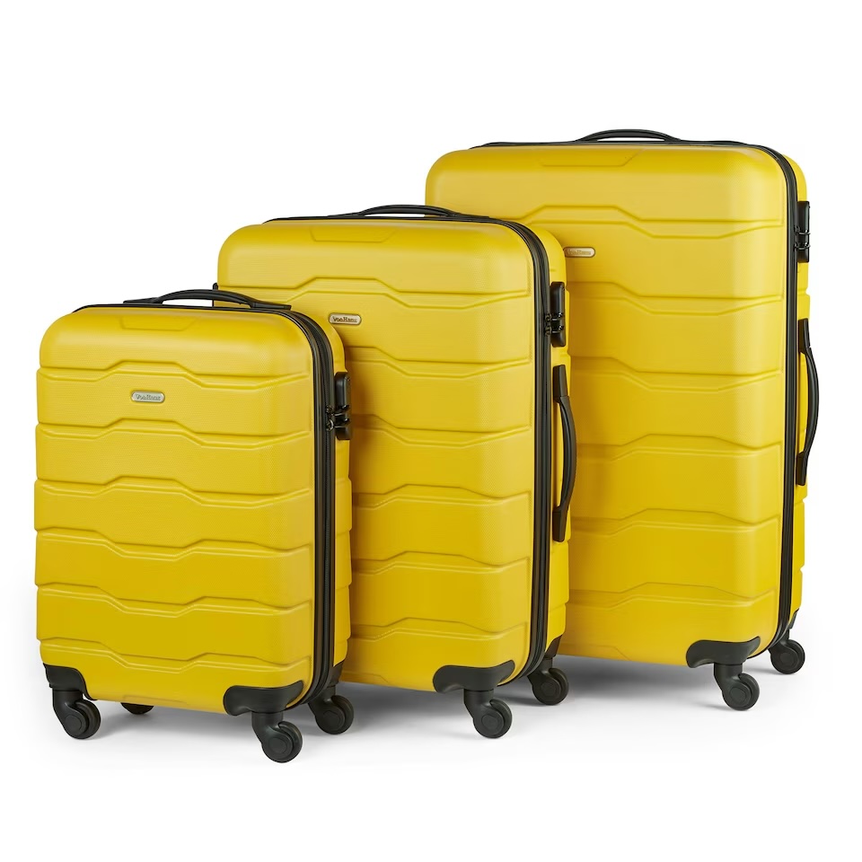 VonHaus 3pc Yellow Luggage Set, 360° Silent Spinner Wheels